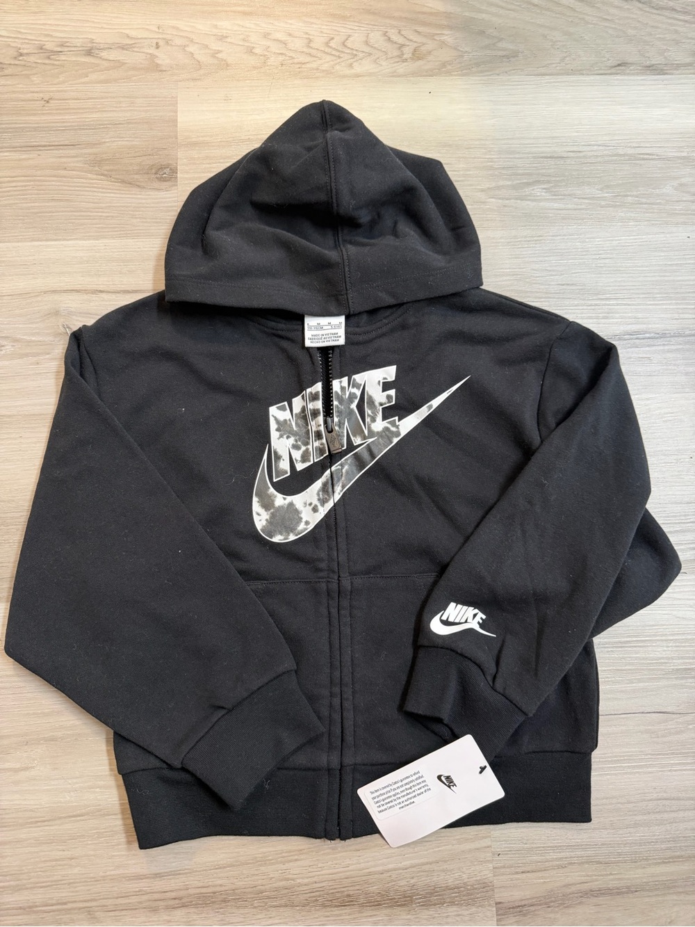 Nike Black Kids Full-Zip Hoodie with White Camo Swoosh